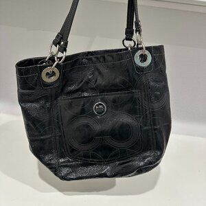 Coach Black Signature Patent Leather Glam Tote Bag – Excellent Condition